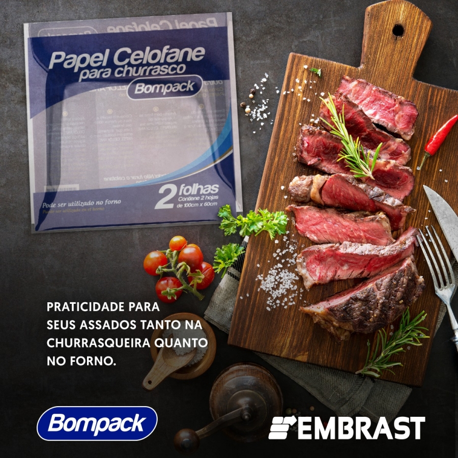 PAPEL CELOFANE CHURRASCO 100X60CM 2F BOMPACK