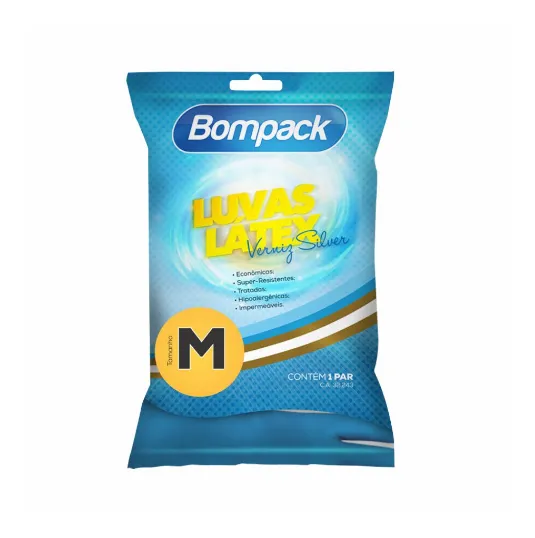 LUVA LATEX VERNIZ AZUL M BOMPACK