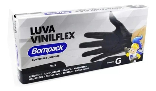 LUVA VINIFLEX G S/PO PT 100UN BOMPACK