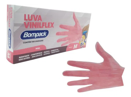 LUVA VINIFLEX M S/PO ROSA 100UN BOMPACK