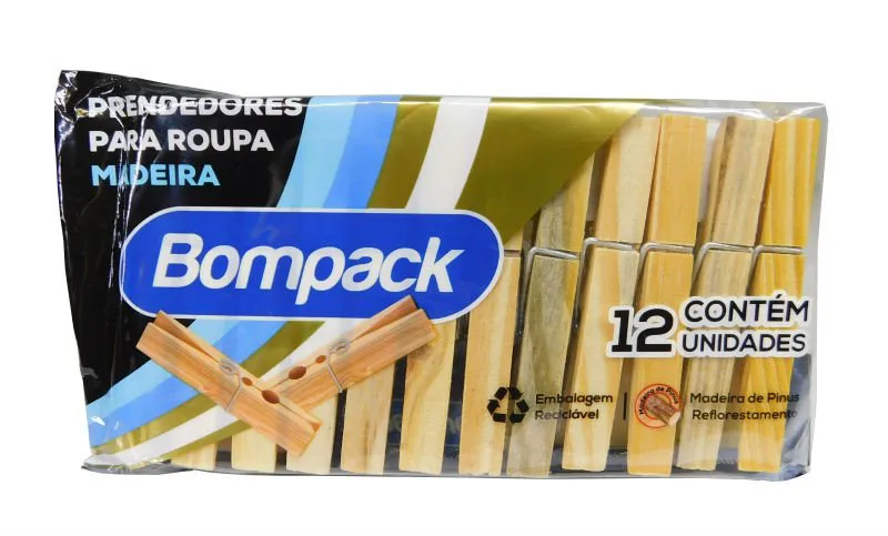 PRENDEDOR MADEIRA 12UN BOMPACK