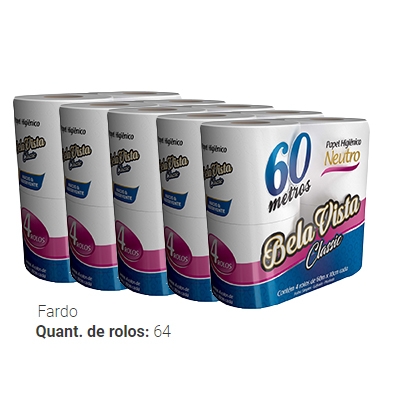 PAPEL HIGIÊNICO 60M FOLHA SIMPLES 64 ROLOS (16PCT X 04 RL) BELA VISTA