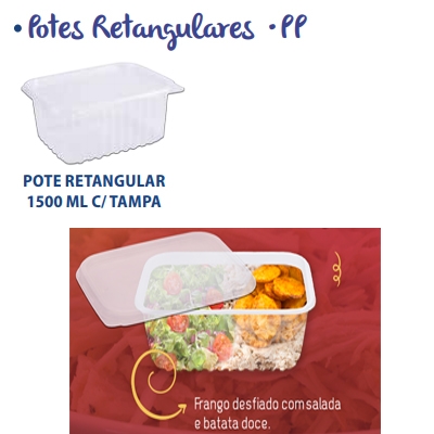 POTE RETANGULAR 1500ML COM TAMPA COM 10UN PRAFESTA