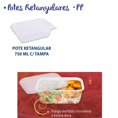 POTE RETANGULAR 750ML COM TAMPA COM 24UN PRAFESTA