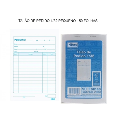 Talão de Pedido 1/32 Pequeno - 50 Folhas - Tilibra - Escritório