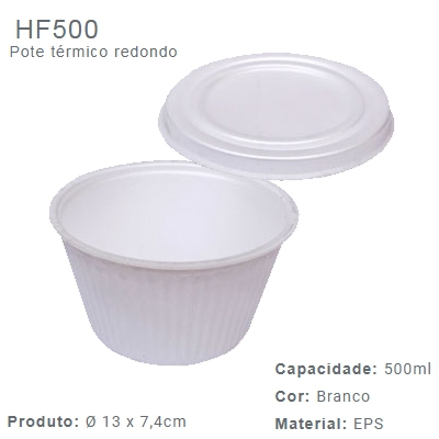 POTE TÉRMICO HF500 (500ML) COM TAMPA COM 50UN FIBRAFORM