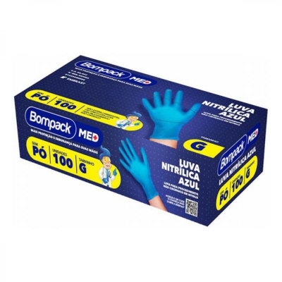 LUVA NITRILICA G AZUL 100 UN BOMPACK