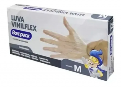 LUVA VINIFLEX TRANSPARENTE M 100UN BOMPACK